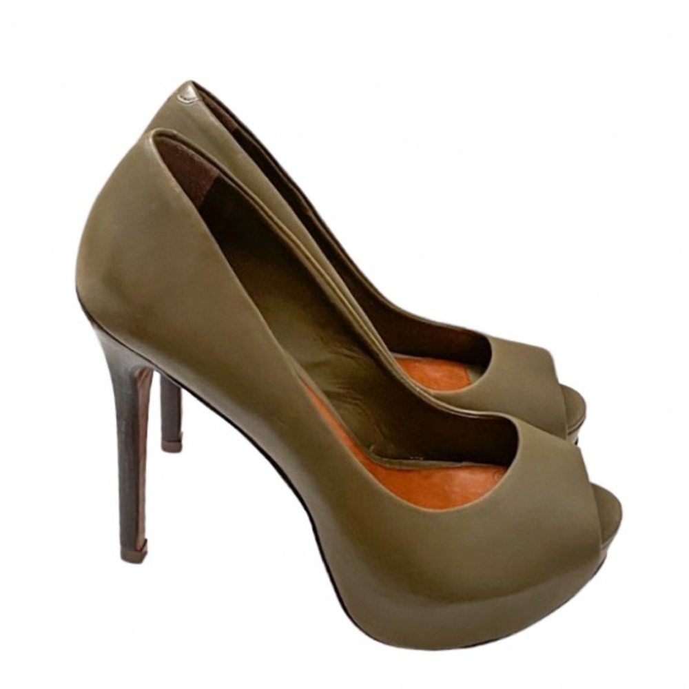 Aldo Green Leather Open Toe Pumps